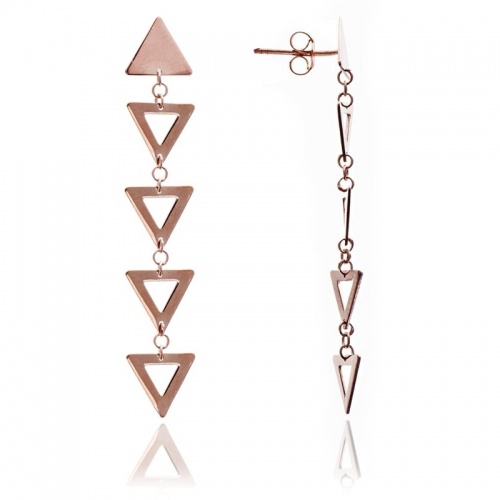 Glittering 18ct Rose Gold Vermeil On Sterling Silver Silhouette Triangle Charm Dangle Earrings